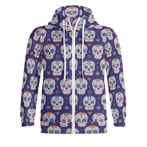 Sugar Skulls I –  Catiki Full-Zip Turtleneck Hoodie