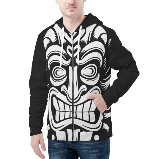 “Tiki Mask I” – Catiki Originals Warm Unisex Zip-Up Hoodie - Custom Colors