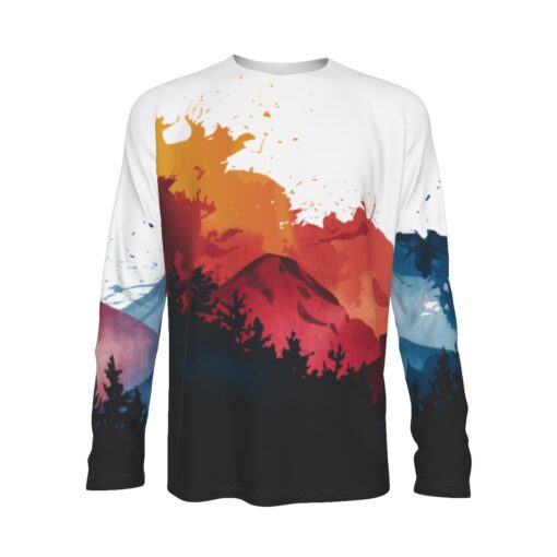 "Watercolor Landcape II" -  Men's Raglan Long Sleeve T-shirt  | 190GSM Cotton