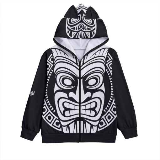 Catiki Cat - Tiki Mask -  Unisex Pullover Hoodie With Zipper Closure